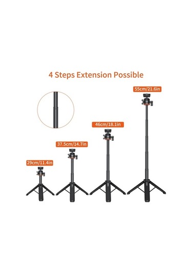 Fastbuy Vrıg Tp-06 Alüminyum Selfie Çubuğu, 1/4 Vida Bağlantısı, Soğuk Ayak, 1.5kg Yük, Siyah 20cm Katlanır, 55cm