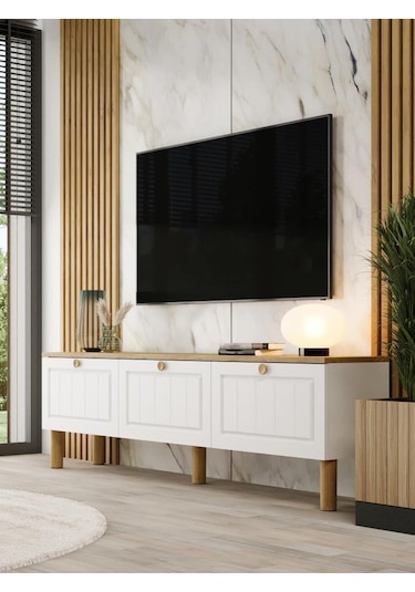 Vena Tv Ünitesi Mebran Mdf Kapak Safir Meşe - Beyaz