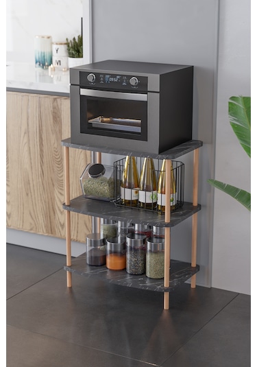 Mutfak Standı Mutfak Rafı Mutfak Bangosu Mikrodalga Dolabı -siyah