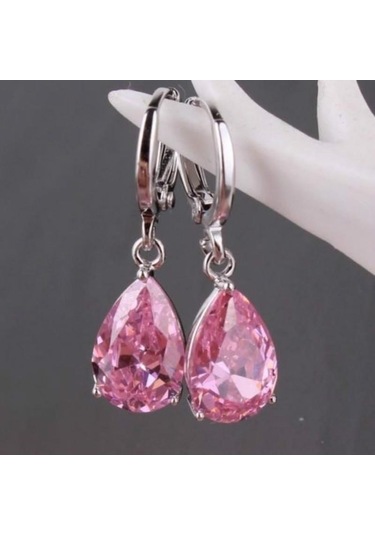Pembe Kadın Gözyaşı Şekli 925 Ayar Gümüş Ametist Dangle Küpe