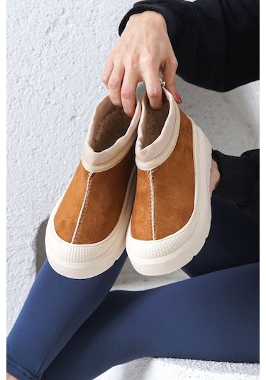 D436 Kadın Soğuk Geçirmez Kışlık Bot Camel