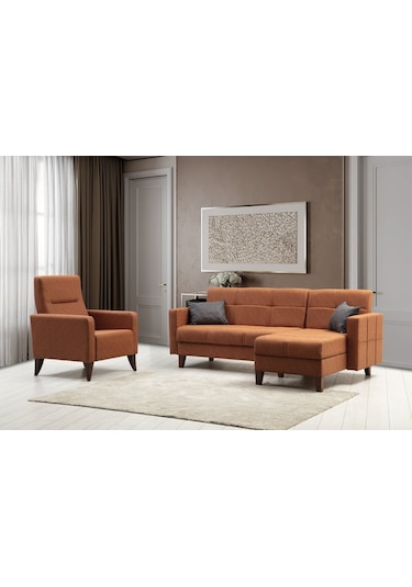 Minarmobilya Polya Sandıklı Bazalı L Köşe Koltuk Ve Berjer - Kiremit