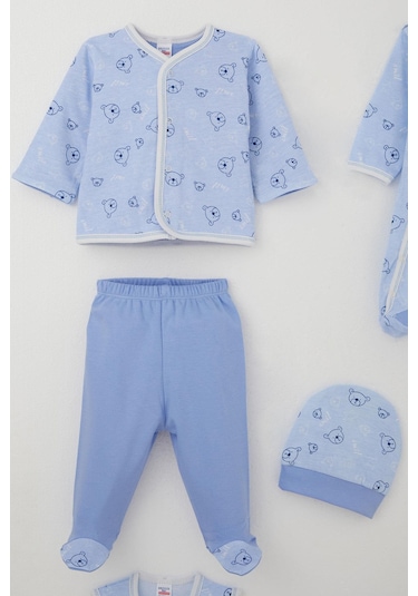 Breeze Erkek Bebek Hastane Çıkışı 8 Li Sevimli Ayıcık Figürlü Yıldız Desenli 0-3 Ay, Mavi Mavi
