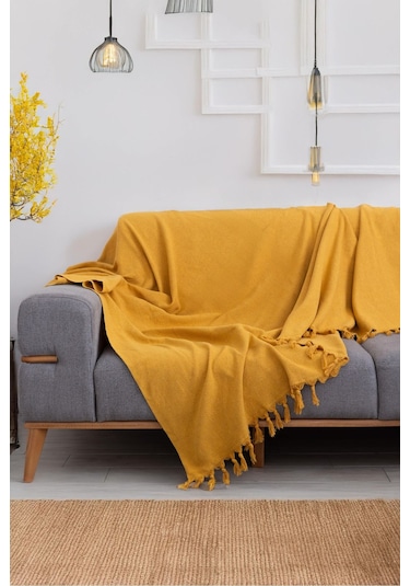 Hardal Koltuk Örtüsü Balık Sırtı Desen 180 210 Hardal