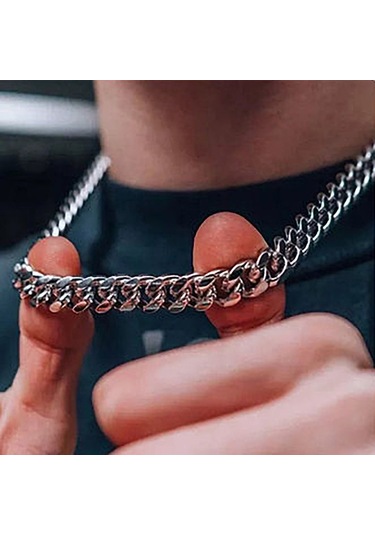 Relaxed Popüler Şifreli Yuvarlak Taşlama Zinciri Erkek Küba Zinciri Paslanmaz Çelik Hip-hop Kalın Zincir-19cm