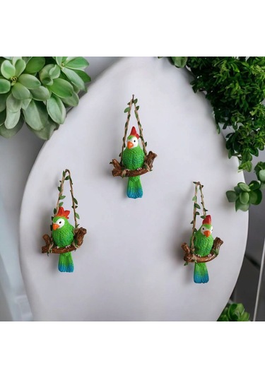 3 Adet Dekoratif Sallanan Duvar Ve Bahçe Süsü Papağan Yeşil