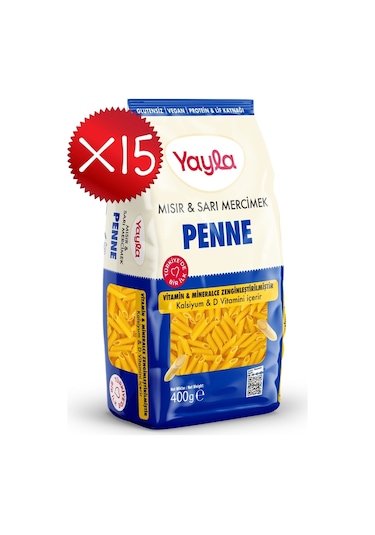 Yayla Mısır Ve Sarı Mercimek Penne Makarna 400 G X15