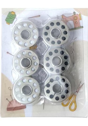 Büro Ev Ofis Dikiş Maknesi İçin 3 Siyah 3 Beyaz İpli Metal Tip Masura Seti