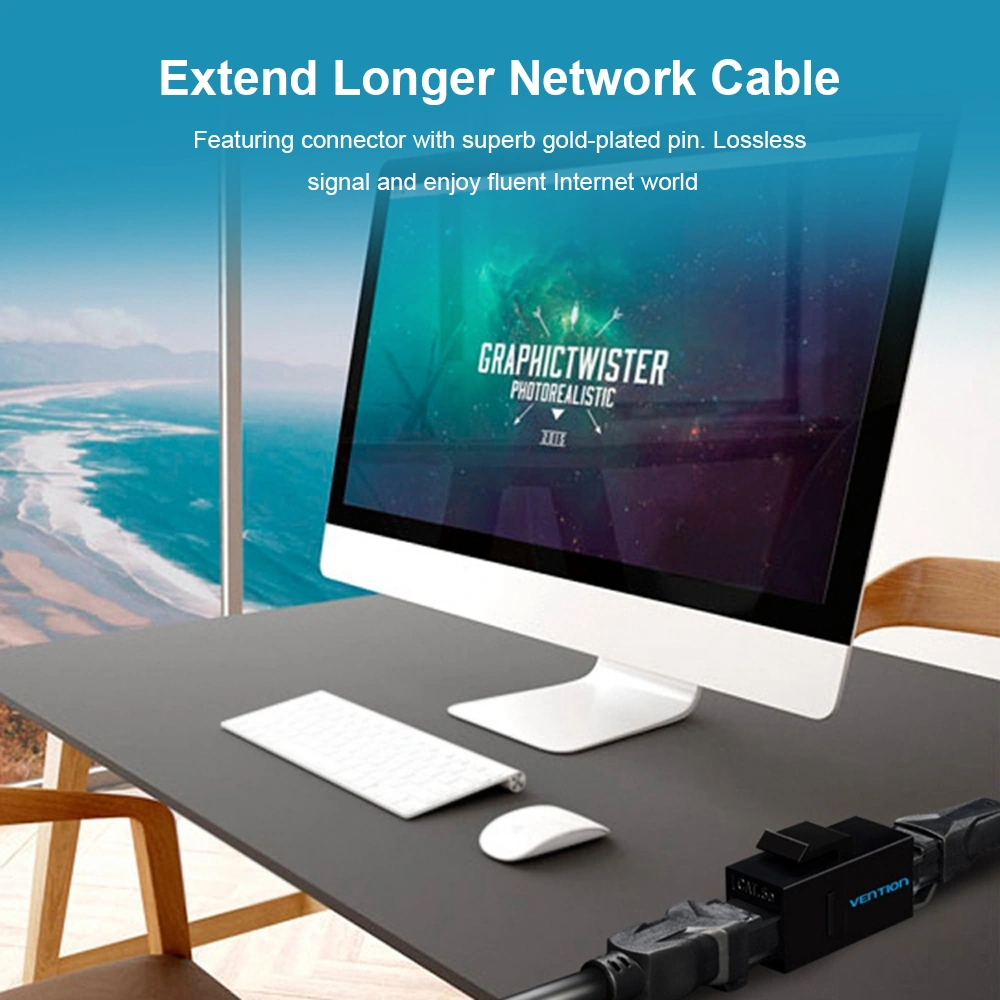 Qingmipy Ventıon Rj45 Ağ Kablosu Çoğaltıcı, Altın Kaplı Pimli Abs Malzeme, Ağ Kablosunu Kolayca Uzatmak İçin Çift Taraflı Bağlayıcı - Siyah