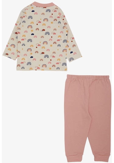 Breeze Kız Bebek Pijama Takımı Renkli Gökkuşağı Desenli Bej 4 Ay-1 Yaş, Bej-bej Bej