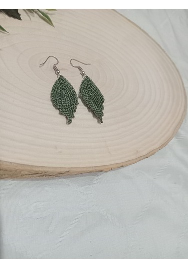 Golden Takış Modern El İşi Örgü Küpe Yeşil