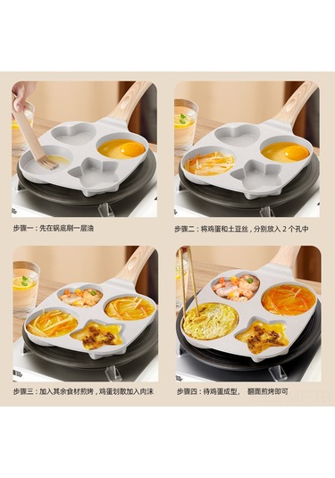 Mufunye Yeni Model Dört Delikli Sağlıklı Taş Tava, Yapışmaz Yumurta Ve Hamburger Pişirme Seti Haki