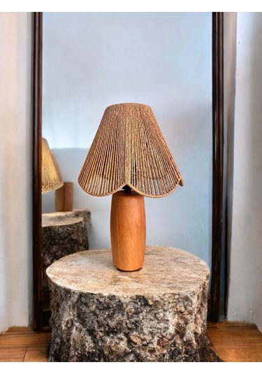 Hasır El Yapımı Bohem Çiçek Şekilli Ahşap Ayaklı Rustik Avize Kahverengi