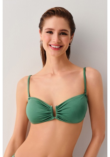 Suwen Metal Aksesuarlı Straplez Bikini Üst Sbn25540c1060 Olive
