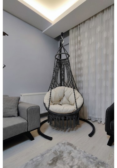 Tek Kişilik Makrome El Örgüsü Salıncak Mis38002antrasit Sadece Salıncak Antrasit Gri