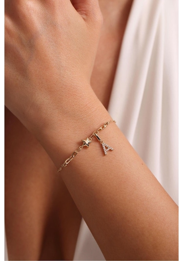 Gianfranco Aynalı Zincir Ataş Detay Yıldız Harf Charm Bileklik Altın Sarı Altın