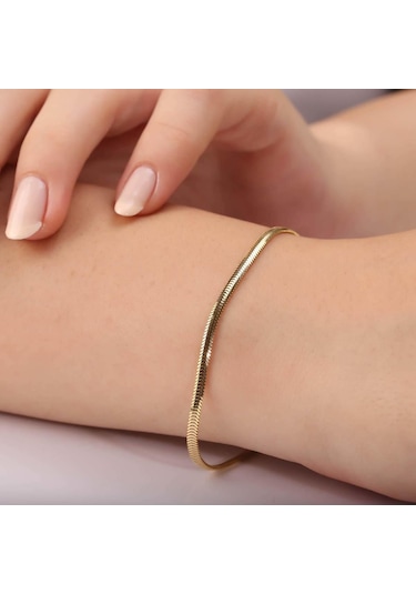 Sefa Gold SFBL06 14 Ayar Altın İtalyan Balık Sırtı Bileklik Sarı Altın