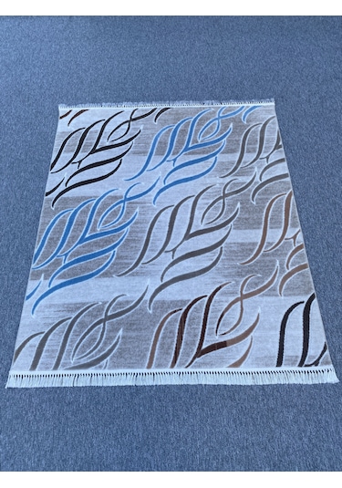 Mavi Vizon Gül Kurusu Kesme Halı 150x175 Saçaklı Akrilik Halı