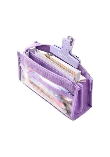 Khalid Bain Çok Işlevli Görünür Pencereli, Büyük Kapasiteli Altı Katmanlı Şeffaf Kalem Kutusu M6rl76 Mor - Beyaz