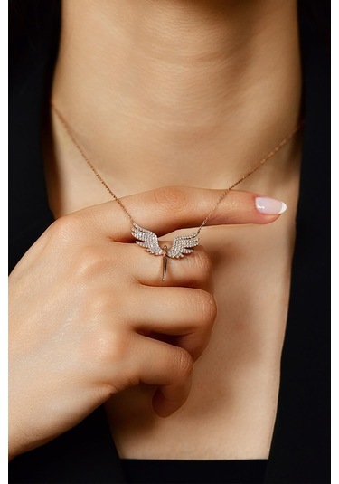 Erdobia Zirkon Taşlı Rose Mikail Kanadı Gümüş Kolye