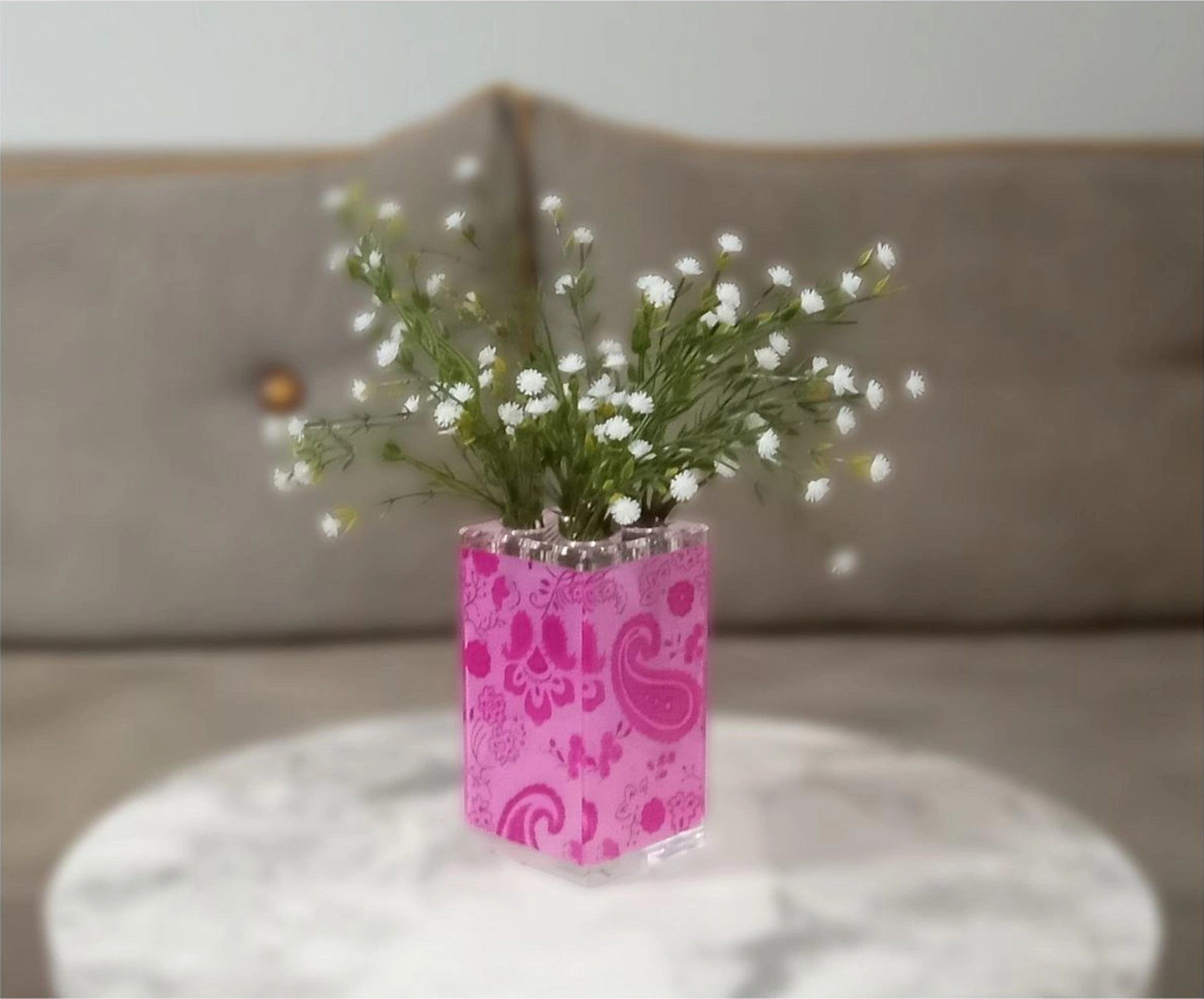 2 Adet Vazo Dahil,vazoda Çiçek,beyaz Yapay Çiçek,vazo Dekoratif Pembe 7x7x17cm Çok Renkli