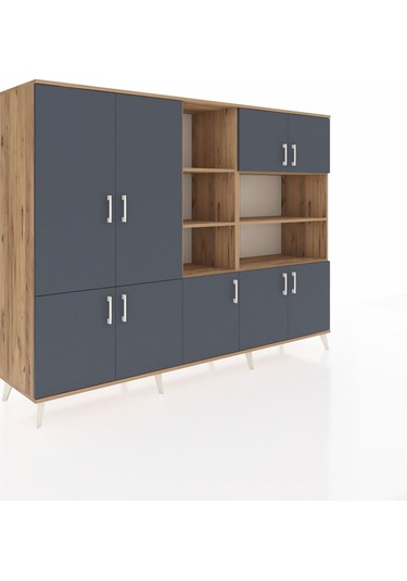 Hyperion Dolap 14 Raflı 9 Kapaklı 220x44x163 Çam-antrasit/çam Çam-antrasit/çam