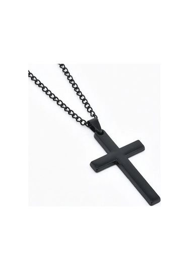 Siyah Çapraz Kolye Kolye Kadın Erkek Link Zinciri Charm Kolye Erkek Kız Punk Hip Hop Takı Hediye - 60 Cm Siyah