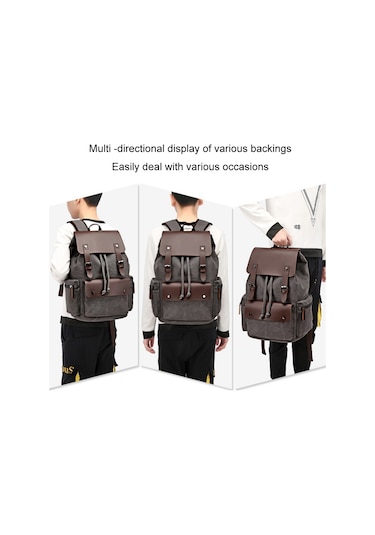 Canvas Leisure Backpack Computer Bag Student School Bag Navy Mavi