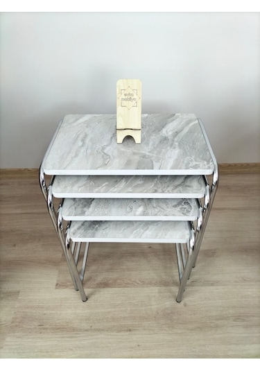 Evko Mobilya Buket Sehpa, 4'lü Zigon Sehpa, Dörtlü, Krom-grimerme