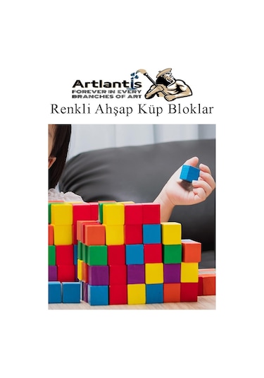 Renkli Ahşap Küp Bloklar 2.5x2.5 Cm 64 Adet Ahşap Renkli Kare Blok Eğitici Geliştirici Oyuncak Küp Matematik Birim Küp