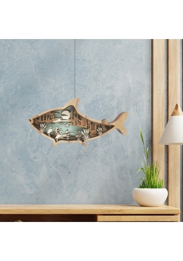 Opulentliving Ahşap Deniz Hayvanları Figür Süsü, Masaüstü, 23,2x11,4x2,5cm, Ev Dekoru 23,2x11,4x2,5cm