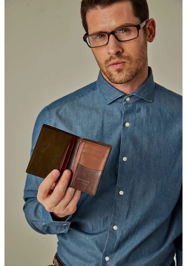 Dayton Hakiki Deri Kahve Plus Color Erkek Ince Tasarım Çok Bölmeli Rfid Korumalı Cüzdan Kahverengi