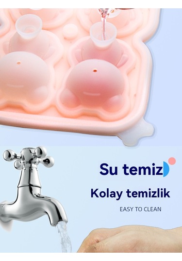 Tcherchi Silikon 6'lı Ayı Buz Kalıbı, Kahve, Süt, Çay, Şekerleme, Dekorasyon İçin Buz Kalıpları Pembe