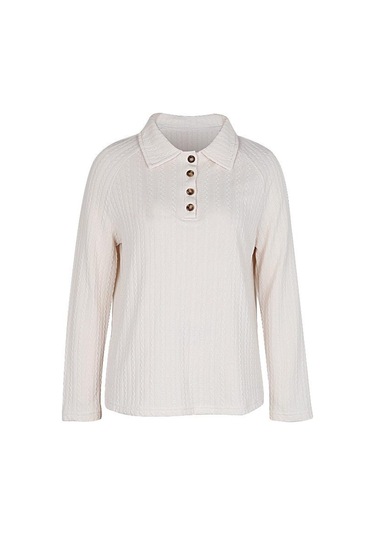 İlkbahar Ve Sonbahar Kadın Bluz Yaka Düz Renk Rahat Günlük Uzun Kollu Örgü Üst Bej