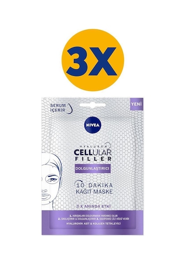 Nivea Cellular Hyaluron Filler Dolgunlaştırıcı Kolaje Kağıt Maske 3 Adet