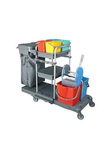 Safell SF3301 Brandalı Kat Temizlik - Otel Temizlik ve Çöp Toplama Arabası - Çift Kovalı Temizlik Arabası