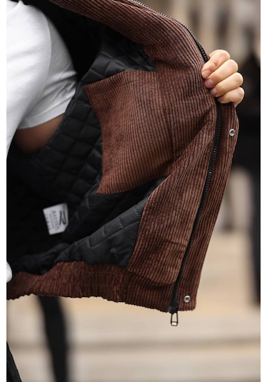 Unisex Yeni Sezon Kapitone Dolgulu Oversize Vintage Kahverengi Kadife