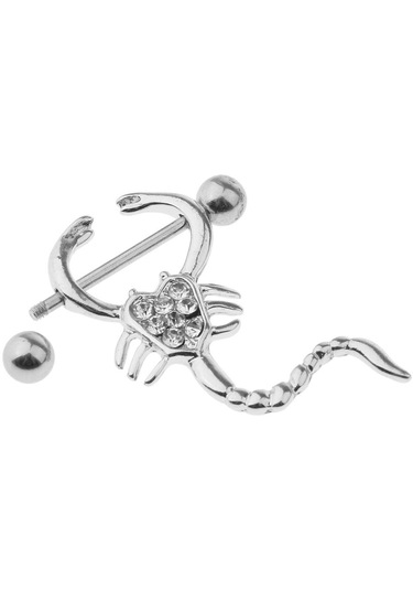 Homyl 1 Çift Akrep Şekli Düz Kristal Meme Halkası 16g Gümüş