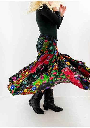 Modaonna Özel Tasarım Patchwork Maxi Etek Çok Renkli