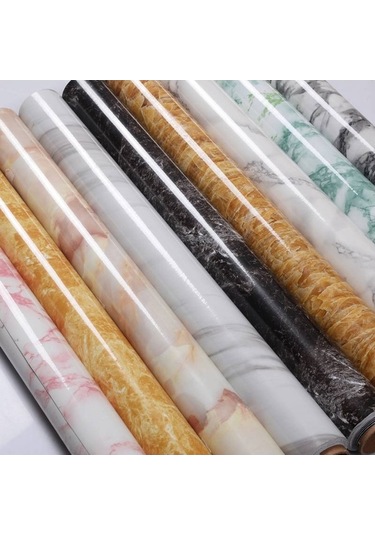 Opulentliving Mermer Desenli Pvc Yapışkan Duvar Kağıdı - Mutfak, Banyo, Mobilya Yenileme İçin 5m Rulo