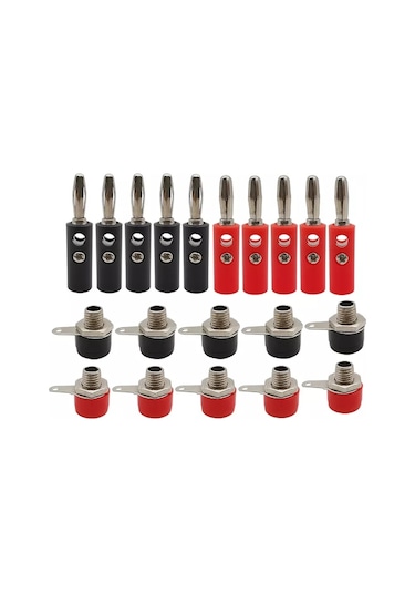 10 Takım Kırmızı Siyah 4mm Banan Jak Born Klemens Vidası Cx-02