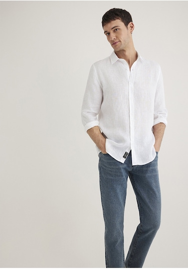 Mavi - Beyaz Keten Gömlek 0211466-620 Beyaz