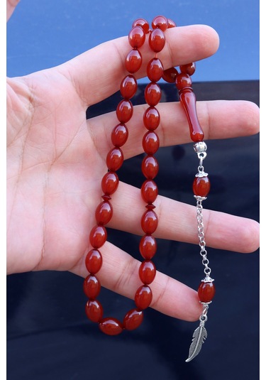 Hareli Koyu Kahverengi Arpa Kesim Kehribar Tesbih 8x11 Mm 201024774