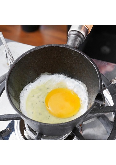 Mini Tereyağı Eritme Tencere Yuvarlak Sağlam Dökme Demir Damlatmayan Ağız Ahşap Saplı Omlet Kızartma Tavası Ev Mutfak Yemek Pişirme İçin Diğer