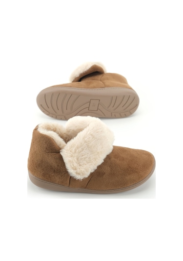 Gezer Kadın Kışlık İçi Peluşlu Rahat Taban Ev Bahçe Panduf Bot Koyu Kahve