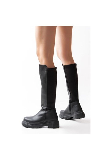 812-305 Siyah Arkası Streç Fermuarlı Günlük Kadın Çizme Resimdeki Renk
