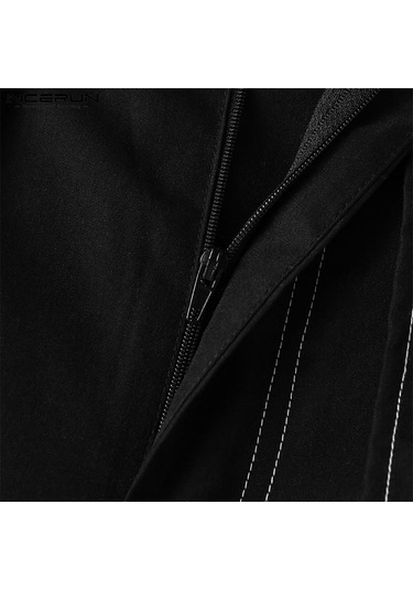 Incerun Sonbahar Sahte İki Parçalı Pileli Düzensiz Etek Uzun Pantolon Siyah