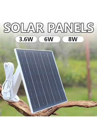 Xuweiwei Beyaz 8w 360 Derece Dönebilen Güneş Paneli Şarj Cihazı Dış Mekan Kameraları İçin Type C Micro Bağlantı Kesintisiz Güç Kaynağı