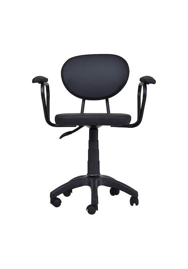 Vilinze Deniz Kollu Çalışma Koltuğu Tekerlekli Deri Ofis Sandalyesi Deri Siyah