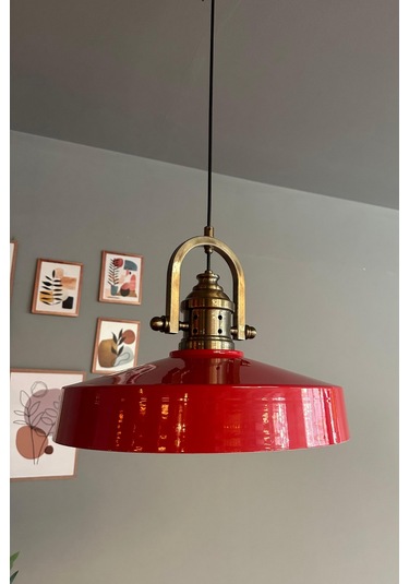 Açe Kırmızı Tekli Delikli Eskitme Başlık Avize Retro Sarkıt Ofis Showroom Salon Mutfak Avizeleri Kırmızı